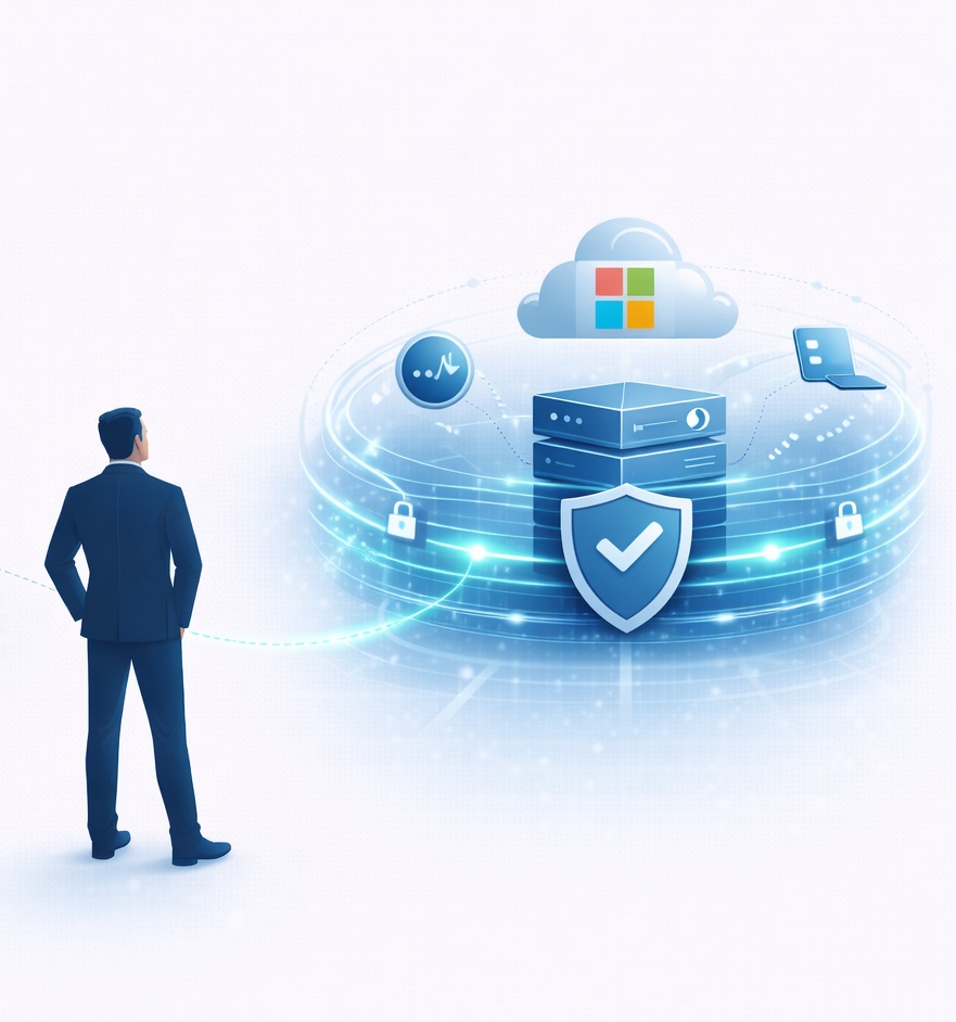 Business-focused illustration showing the evolution of WynITSoul in managed IT services
